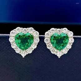 Stud Earrings S925 Silver Europe America Fresh Love Emerald Ruby 8 Heart Shaped Ins Selling Jewelry