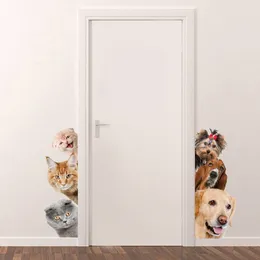 Rolig 3D Cat Dog Door vägg klistermärke för barn rum sovrum hem dekor bakgrund konst dekaler rum dekorationer söta djur klistermärken