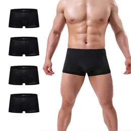 Herren-Unterhosen, Unterwäsche, Seiden-Boxershorts, kurzes Bein, Schwarz, 4er-Pack L