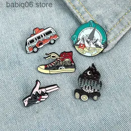 Pins Brooches Creative and personalized landscape map alloy jewelry brooch cartoon bus canvas shoe design brooch badge T230605