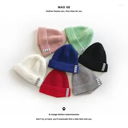 Hats 2023 Winter Kids Boys Girls Knitted Warm Skullies Beanies Fashion Casual Letters Children Baby And Caps Accessories