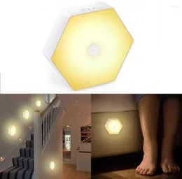 Nocne światła Bezprzewodowe LED LED Bateria zasilana bateria inteligentna lampa czujnika podczerwieni dla dzieci sypialnia dekoracyjne oświetlenie ruchu