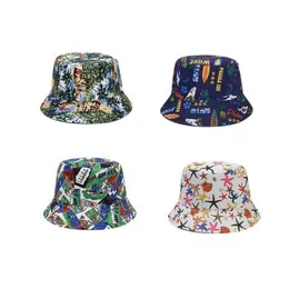 Breda risthattar 2023 Spring Cotton Cartoon Printing Bucket Fisherman Outdoor Travel Sun Hat Män och kvinnor 147 G230603