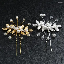 Headpieces 2023 Pearl Wedding Hair Pins Silver Leaves Bridal Hairpins Bridesmaid Clips Guldtillbehör Hårkläder smycken