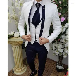 Мужские костюмы на заказ белый рисунок Жаккард мужчина 3 штуки Slim Fit Business Wedding Groom Blazer Daily Wear Outbits Jacket Pack Vest