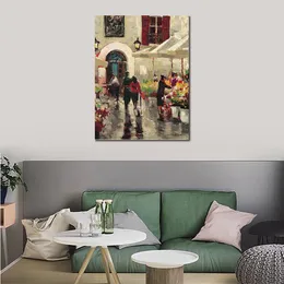 Decorative French Art Rue De Fleurs Brent Heighton Painting Handmade Modern Canvas Artwork for Restaurant Hotel Decor