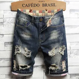 New Fashion Designer Jeans Men's Mostly Tattered Five Point Beggar Pants Summer Trendy Brand Personalized