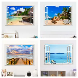 Sea Beach Island 3d Window Wall Stickers For Bedroom Home Decoration DIY Cenário Mural Art Landscape Pvc Decals