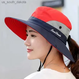 Women's Summer Mesh Wide Brim Sun UV Protection Hat with Ponytail Hole Women's Ponytail Safari Sun Hat L230523