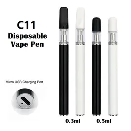 C11 Disposable Vape Pen Oil Vaporizer 0.3ml 0.5ml 280mAh Rechargeable Ceramic Coil Press-In Tips Bud O Pens Manufacturer Direct