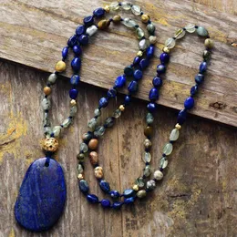 Hänge halsband bohemiska kvinnor lariat strand halsband slumpmässigt semiprecious sten lapis boho smycken grossist droppe