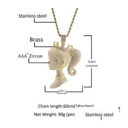 Pendant Necklaces Hip Hop Aaa Cz Stone Paved Bling Iced Out Crown Queen Pendants Necklace For Men Women Unisex Rapper Jewelry Gift D Dhktg