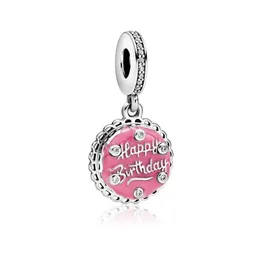 Silver Fit Pandora Charm Armband Happy Birthday Pink Dangle Sier Emalj Charms Pendant Bead 925 Diy Jewelry European Snake Chain Ne Dhpyr