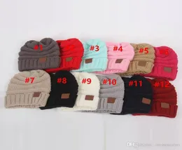 Kids Winter Warm Hat Knitted Hat Label Children Chunky Stretchable kids Knitted Beanies Baby Hat Beanie Skully Hats 12 color 50pcs4940121