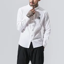 Ethic Clothing koszulki Mężczyźni Chiński styl długiego rękawu koszulka retro solidna tang stojak stojak luz luźne bluzki plus rozmiar KK3589