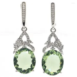 Hoop Earrings 41x12mm High Trendy Polished Shiny Green Amethyst Pink Kunzite White CZ Jewelry For Woman's Silver