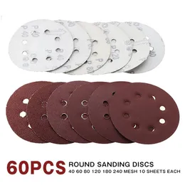 Schuurschijven 60pcs Sandpaper 125mm Round Orbital Sanding Paper Sand Discs 40 60 80 120 180 240 Grit Sanding Discs 8 Hole Sander Polishing Pad