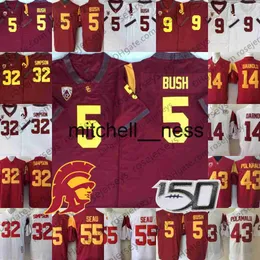 Mit8 2020 USC Trojans Maglia vintage n. 5 Reggie Bush 32 OJ Simpson 14 Sam Darnold 9 Kedon Slovis 43 Troy Polamalu 55 Junior Seau