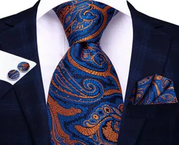 Bow Ties HiTie Blue Orange Paisley Silk Wedding Tie For Men Handky Cufflink Set Fashion Designer Gift Necktie Business Party6295642