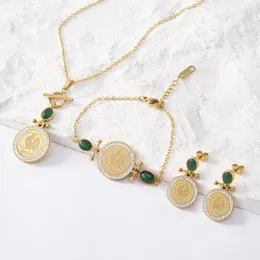 Set orecchini collana 2023 febbraio gioielli moda donna smeraldo gallo moneta accessori in acciaio inossidabile regalo di festa