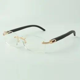 Armação de óculos lisa 3524012 com pés de madeira preta e lentes de 56mm para unissex 5A