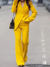 Kvinnors tvådelade byxor Kvinnor Blazers passar Office Ladies Formal Blazer Solid Outwear Jacket Elegant Chic med Button Coat Jackets
