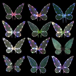 Led Rave Toy Butterfly Fairy Wings för Halloween Cosplay Elf Princess Angel Stage Performance Decoration Party Giver Christmas Costume 230605