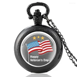 Pocket Watches Classic United States Happy Veterans Day Vintage Quartz Watch Men Women Glass Dome Pendant Necklace Hours Clock Gifts
