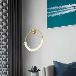 Pendant Lamps Biewalk Modern Golden LED Chandelier Ring Resin Texture Light Luxury Living Room Dining Bedroom Lamp Decorative
