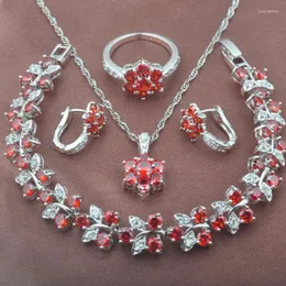 Necklace Earrings Set Fashion Red Zirconia For Women Wedding Accessories Pendant Rings Bracelet Gift YZ0499