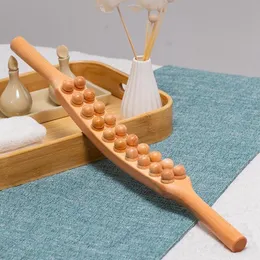 Products Natural Wood Scraping Massage Stick Double Row 20 Beads Back Leg Body Massager Spa Therapy Tool Point Treatment Gua Sha Relax