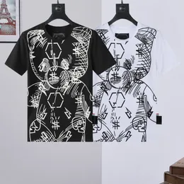 Summer Men's Casual T-shirt Söt björntryck med heta borr hip-hop-stil rund hals bekväma andningsbara toppar