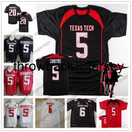 thr 2019 NCAA Texas Tech # 5 Patrick Mahomes II Michael Crabtree 6 Baker Mayfield 20 Danny Amendola Preto Vermelho Branco Vintage TTU Football Jersey