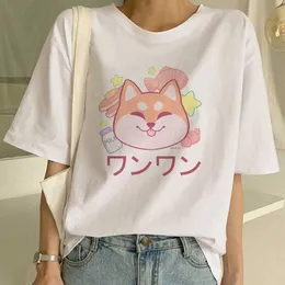 T-shirt Intressant Shiba Inu tryckt kawaii grafiska toppkläder harajuku ullzang runda hals kvinnors vita t-shirt p230603