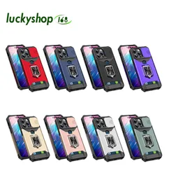 For iPhone 14 Sliding Window Phone Cases Built in Kickstand Back Cover Armor Card Holder Protector for Apple 14pro max 13 13pro 125143590