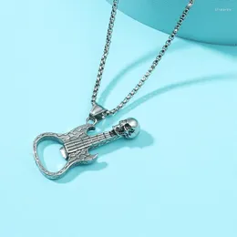 Pendant Necklaces Vintage Punk Skull Guitar Necklace Personality Bottle Opener European And American Hip-hop Men's Neck Jewelry