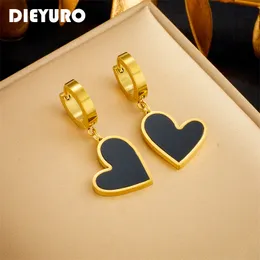 Dieyuro 316l rostfritt stål hjärtkärlek hängande örhängen för kvinnor mode vackert öron spänne vattentätt alla hjärtans smycken