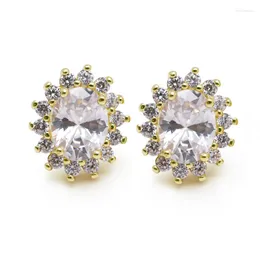 Stud Earrings MxGxFam Super Shiny Oval CZ For Elegant Women Jewelry 14 K Light Gold Color Environmentail Copper Full Zircon