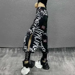 Kadın Pantolon Capris Yeni Varış Moda Tarafı Bölünmüş Harem Pantolon Kadın Yaz Yüksek Bel Baskı Jogger Pantolon Rahat Sokak Gözlükleri Gevşek Pantolon J230605