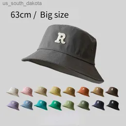 63 cm wielka głowa bawełniane czapki wiadra dla mężczyzn kobiety duży bob cztery sezony Fisherman Hat Letter Outdoors Sun Hat XL XXL Hurtowa L230523