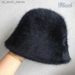 Panama Winter Rabbit Fur Wool Hats for Women Duit Hat Pompom Pumpom Beanies Bucket Hat Cap L230523