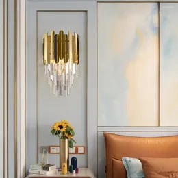 Lámpara de pared JMZM Aplique de noche moderno Lujoso Cristal dorado Iluminación Dormitorio Sala de estar Luz LED