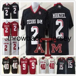 thr NCAA Texas AM Aggies # 2 Johnny Manziel 40 Von Miller 15 Myles Garrett 9 Ricky Seals-Jones Nero Rosso Bianco Uomo Youth Kid Jersey