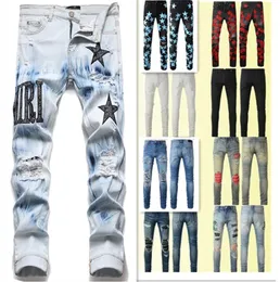 Designer Jeans Mens Skinny Jeans Desig 55 Colors Pants Long Hippop Sticker Embroidery Slim Denim Straight streetwear Skinny Pants wholesale 29-38