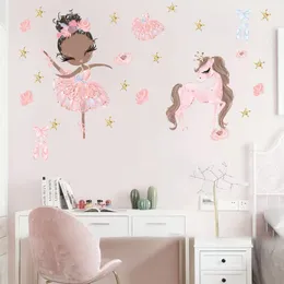 لطيف راقصة الباليه يونيكورن ملصقات جدار النجوم لطفل الغرف الفتيات غرفة نوم غرفة نوم ديكور كاواي جدران جدران الأميرة