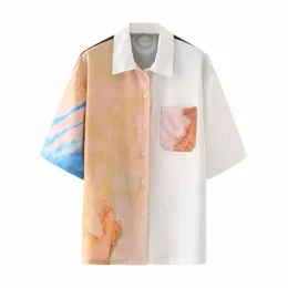 T-Shirt Tie dye printed collar basic simple Women's 2021 summer casual loose beach top Hawaiian style holiday shirt P230603
