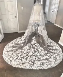 2019 3D Floral Appliqued Wedding Veils Tulle One Layers Luxury Veil 3 Meters Long Cathedral Bridal Veils With Comb8521392