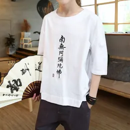 Etniska kläder avslappnade Hanfu T-shirt traditionell kinesisk stil män kort ärm tee skjorta retro broderade asiatiska kläder bomullstoppar kk3783