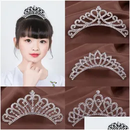 Hair Accessories Wedding Crystal Crown Comb Pearl Sticks Prom Headband Kids Party Events Clear Rhinestone Tiaras Sliver Jewelry Chri Dhrc7