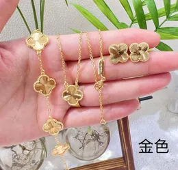 8color 4 Four Leaf Clover Luxury Designer Jewelry Sets Shell Brass Copper Women Bracelet Earrings Necklace Birthday Gift